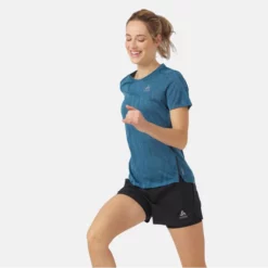 Sportshirt Odlo Crew Neck S/S Zeroweight Engineered Blue Wing Teal Melange Damen -Camping Geschäft 313731 20613