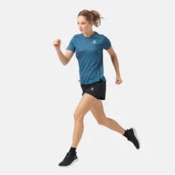 Sportshirt Odlo Crew Neck S/S Zeroweight Engineered Blue Wing Teal Melange Damen -Camping Geschäft 5 313731 20613 4