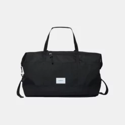 Reisetasche Sandqvist Milton Schwarz Mit Schwarzem Leder -Camping Geschäft Reistas Sandqvist Milton Black With Black Leather 1